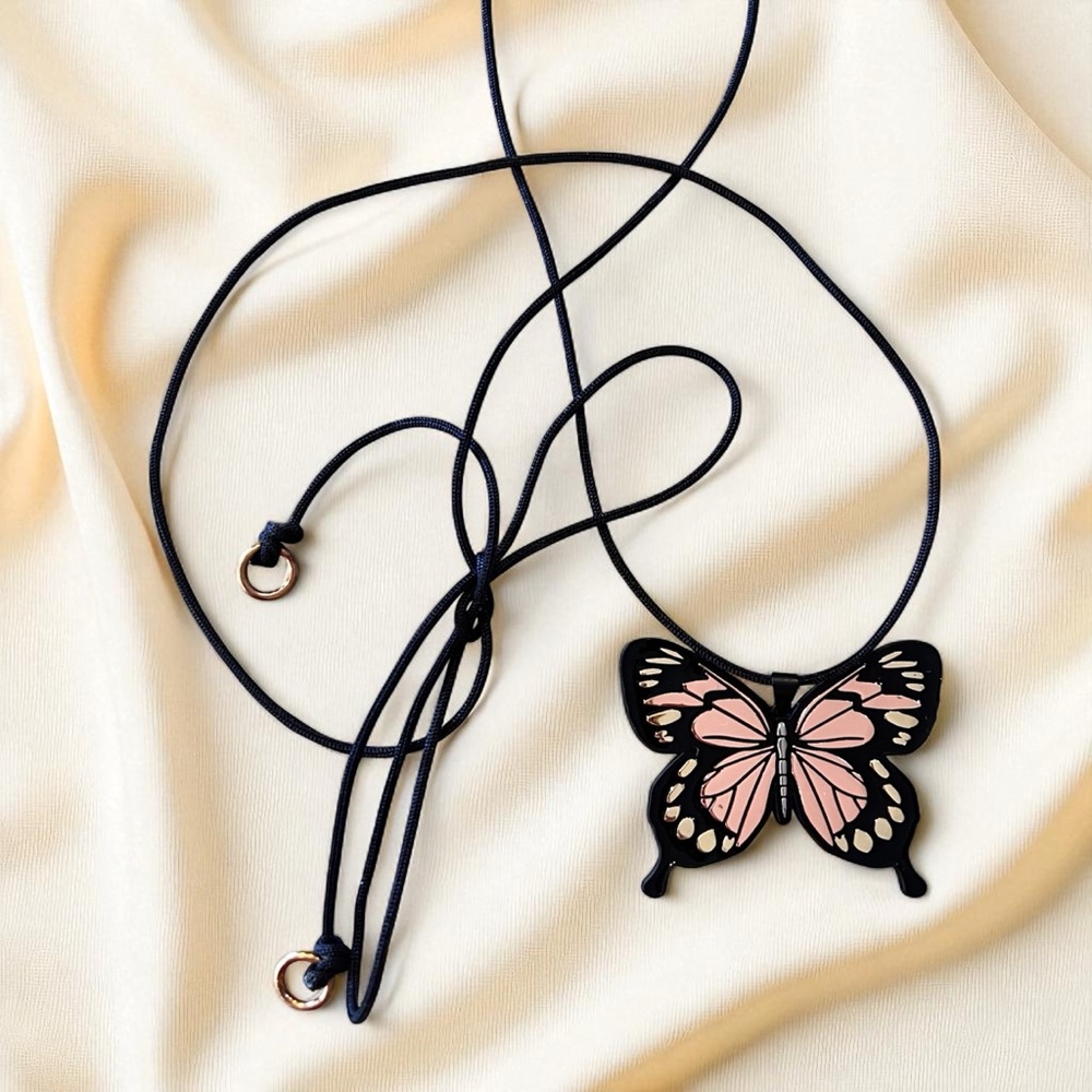 Chic Black Rose Gold and Gold Toned Wrap Butterfly Pendant Necklace - Picture 14 of 17